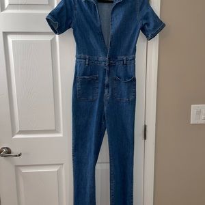 Nasty Gal Simple Plunging Denim Jumpsuit